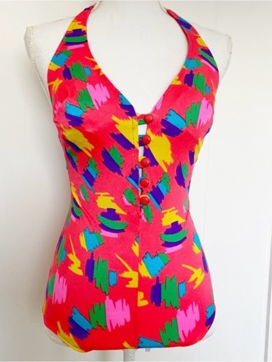 Vintage Other - Vintage 1980s Neon Pinup Valley Girl Romper One Piece Swim